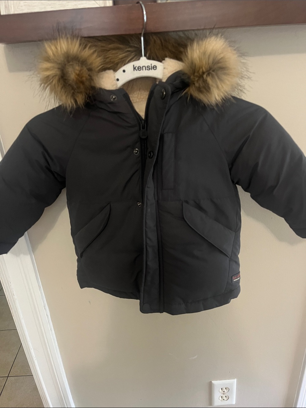 Zara baby premium parka  dark gear Puffer Coat with Faux-Fur Hood Trim